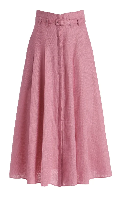 Women's Off-the-shoulder Stretch Midi Dress-Dugald Pleated Midi Skirt in Rose Quartz Linen