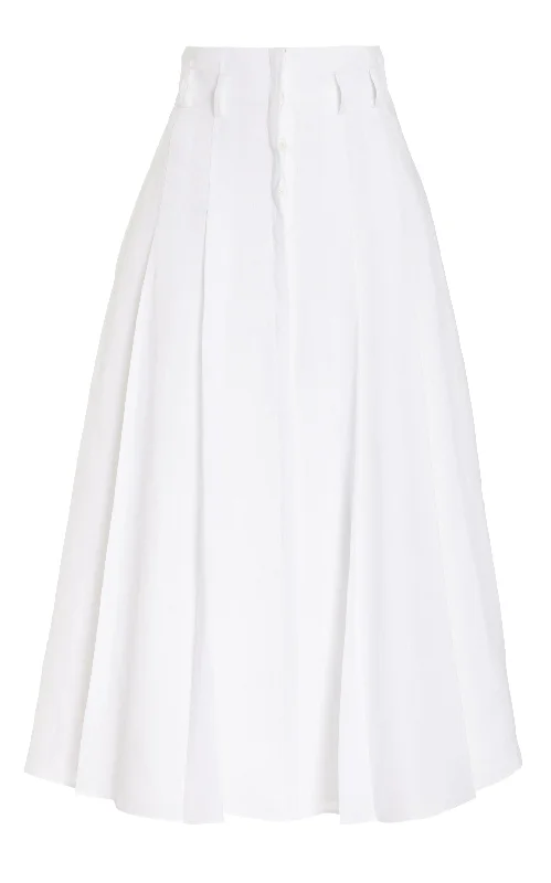 Women's Casual Long Sleeve Midi Dress-Dugald Pleated Midi Skirt in White Aloe Linen Women's Casual Long Sleeve Midi Dress-Dugald Pleated Midi Skirt in White Aloe Linen