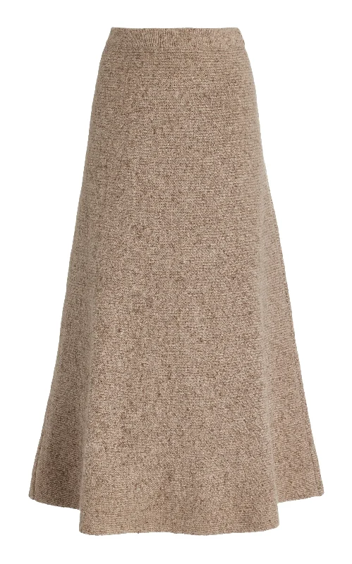 Women's Open Back Silk Maxi Dress-Eden Knit Maxi Skirt in Oatmeal Multi Cashmere