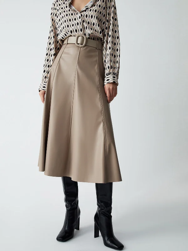 Women's Casual Long Maxi Dress-BerryBetty - Effortless Belted Leather Maxi Skirt