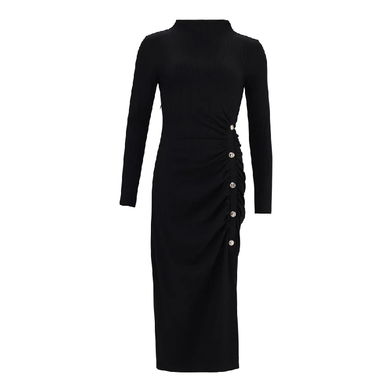 Women's Evening Bodycon Dress -ELIANA BLACK BODYCON RIB DRESS WITH GATHERS