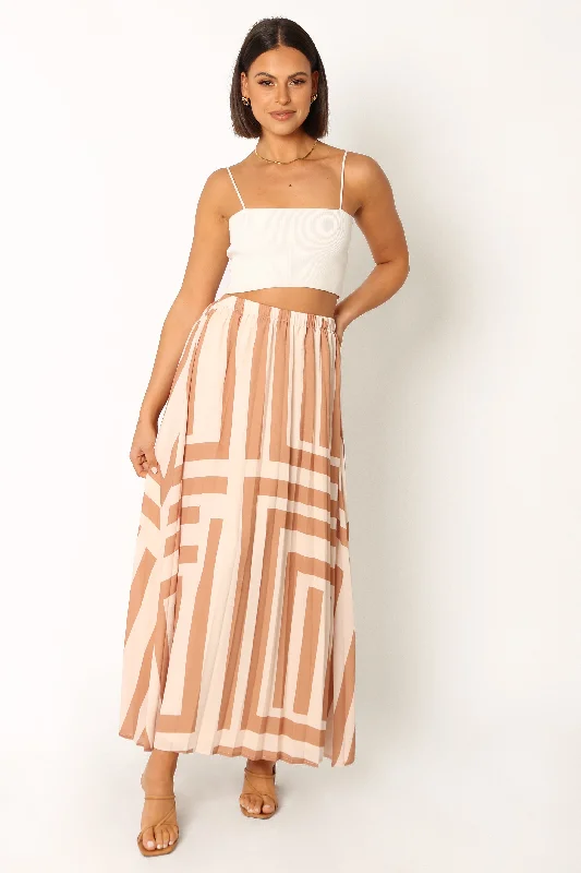 Women's Solid Color Midi Dress-Elke Pleat Midi Skirt - Tan