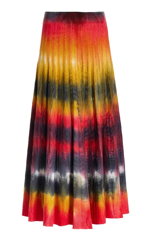 Women's Sheer Sleeve Midi Dress-Ella Knit Midi Skirt in Fire Tie Dye Cashmere
