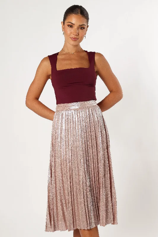 Women's Short Sleeve Fit-and-Flare Midi Dress-Elyse Plisse Midi Skirt - Blush