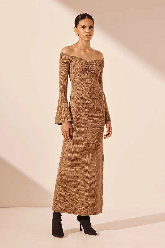 Women's Multicolor Maxi Dress-EVE MAXI SKIRT - WALNUT