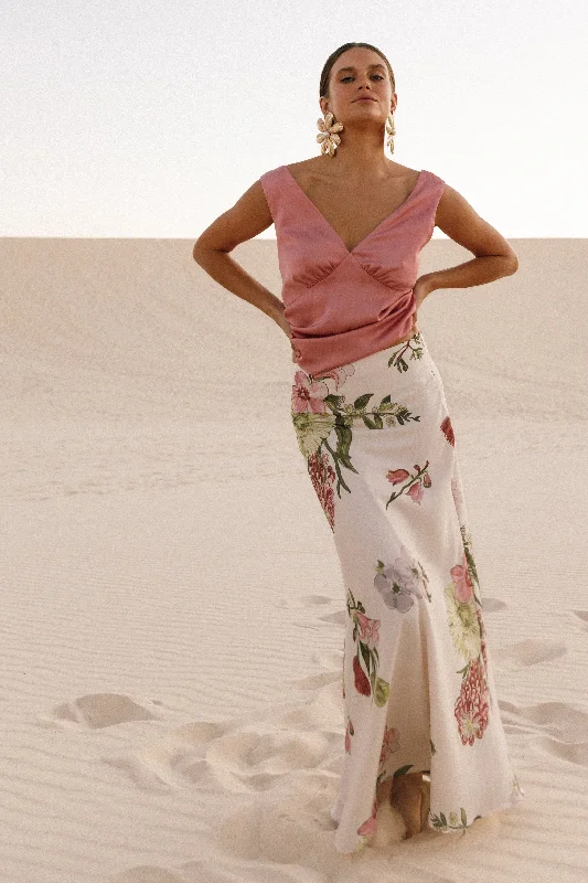 Women's A-line Sleeveless Maxi Dress-Evie Maxi Skirt - Native Flora