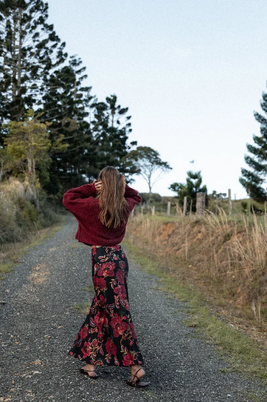 Women's Balloon Sleeve Maxi Dress-Evie Maxi Skirt - Black Floral