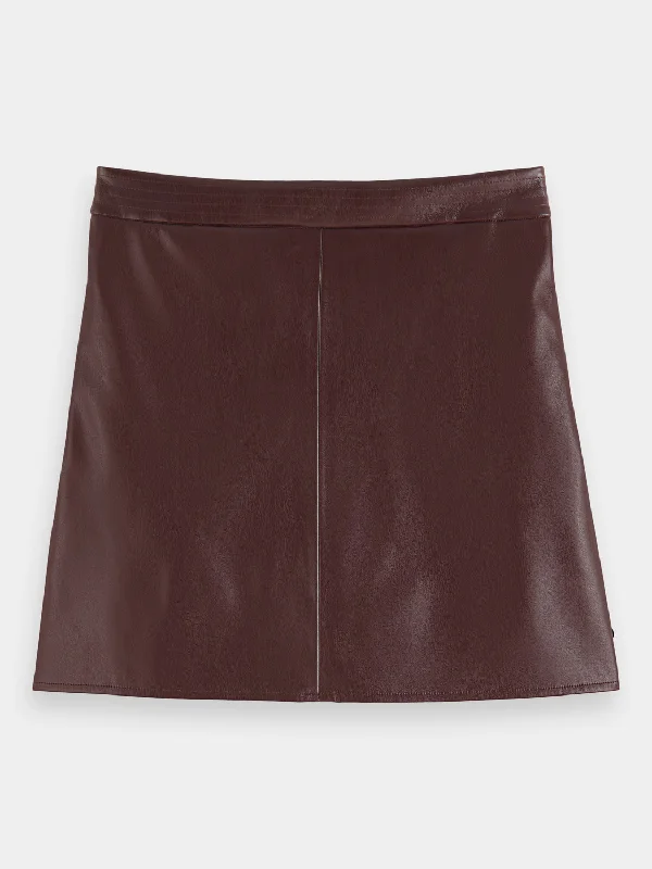 Women's Denim Mini Dress-Faux leather high-rise mini skirt