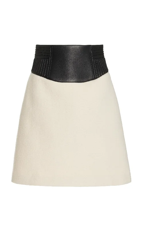 Women's Tiered Ruffle Mini Dress-Felix Mini Skirt in Ivory Double-Face Recycled Cashmere Felt with Nappa Leather Waistband Women's Tiered Ruffle Mini Dress-Felix Mini Skirt in Ivory Double-Face Recycled Cashmere Felt with Nappa Leather Waistband