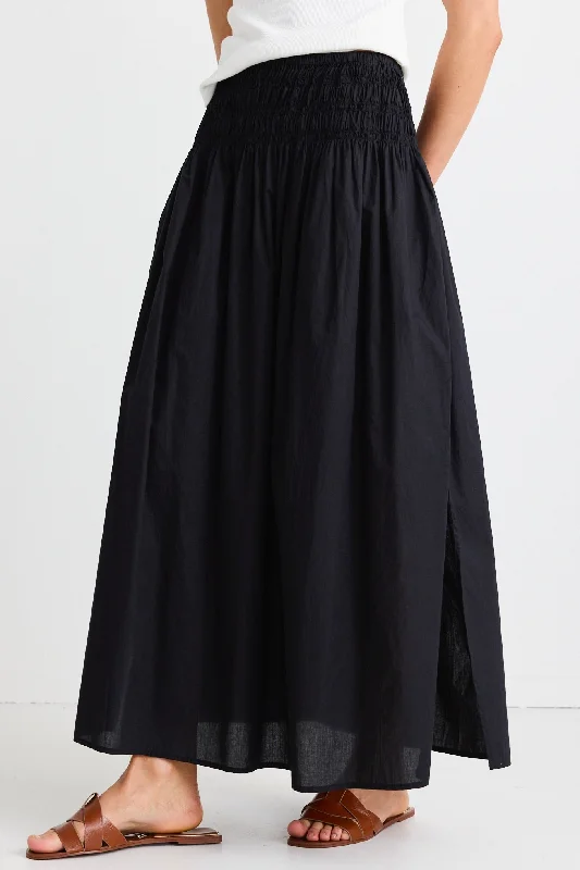 Women's Chic Maxi Dress-Finch Black Cotton Shirred Waist Maxi Skirt