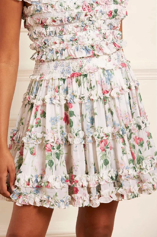 Women's Lace-up A-line Mini Dress-Floral Fantasy Chiffon Smocked Micro Mini Skirt