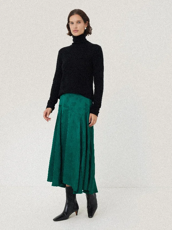 Women's Polka Dot Midi Dress-Floral Jacquard Midi Skirt | Green