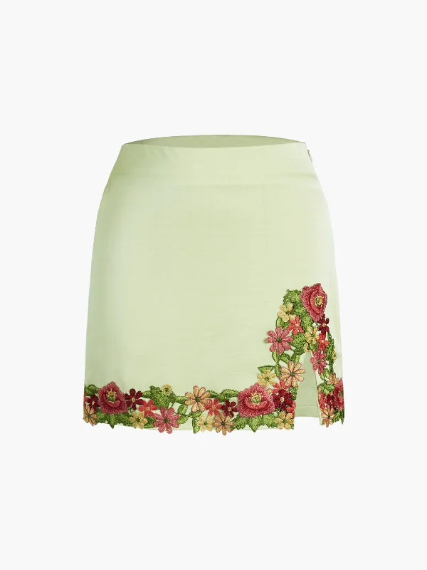 Women's Ruffled Neckline Mini Dress-BerryBetty - Floral Satin Mini Skirt