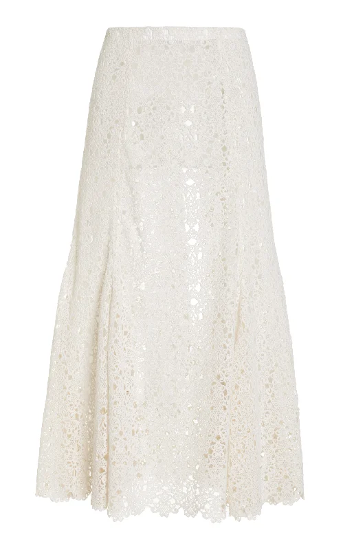 Women's Pleated Sleeves Maxi Dress-Florence Maxi Skirt in Ivory Cashmere Lace