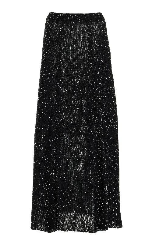Women's Casual Shift Maxi Dress-Floris Knit Maxi Skirt in Black Beaded Silk