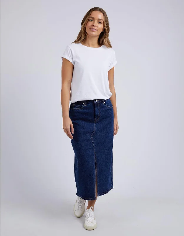 Women's Boat Neck Midi Dress-Foxwood Scout Midi Skirt Indigo Denim