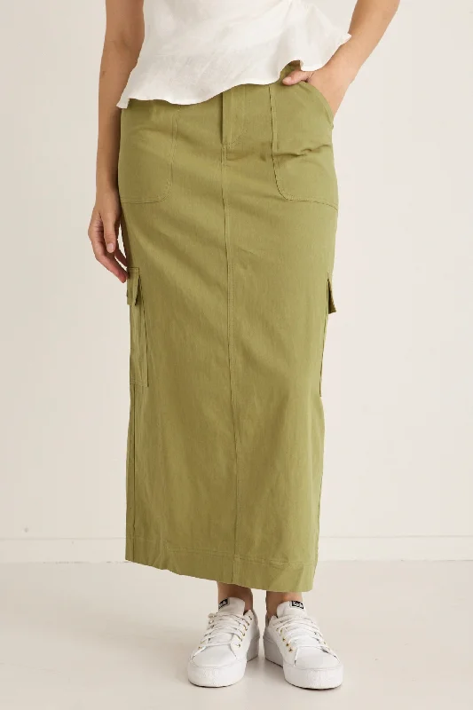 Women's Classic Black Midi Dress with Ruffles-Frank Moss Cotton Utility Midi Skirt