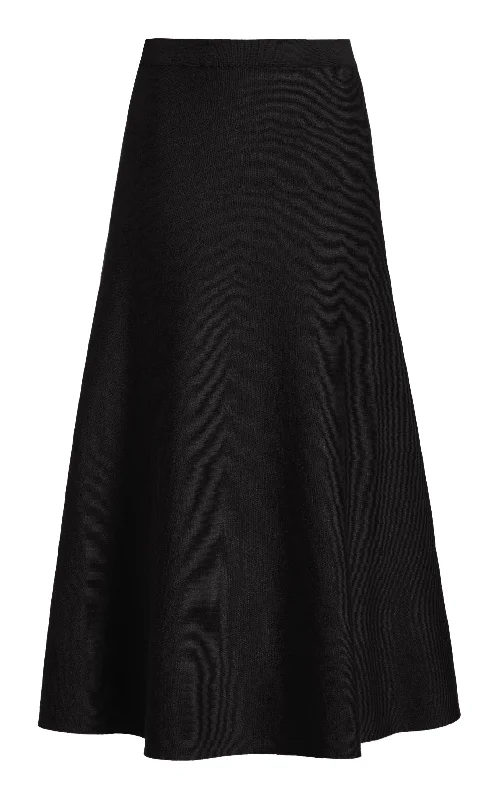 Women's Tied Waist Midi Dress-Freddie Knit Midi Skirt in Black Merino Wool Cashmere Women's Tied Waist Midi Dress-Freddie Knit Midi Skirt in Black Merino Wool Cashmere