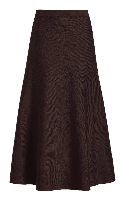 Women's Lace-detail Midi Dress-Freddie Knit Midi Skirt in Chocolate Merino Wool Cashmere