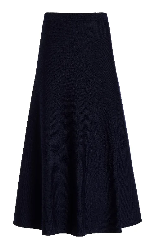 Women's Lace Trim Midi Dress-Freddie Knit Midi Skirt in Dark Navy Merino Wool Cashmere Women's Lace Trim Midi Dress-Freddie Knit Midi Skirt in Dark Navy Merino Wool Cashmere
