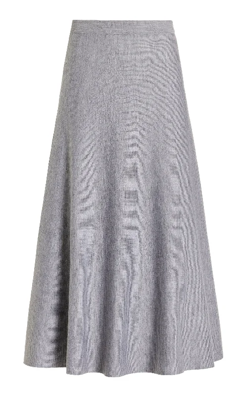 Women's Summer V-neck Midi Dress-Freddie Knit Midi Skirt in Heather Grey Merino Wool Cashmere Women's Summer V-neck Midi Dress-Freddie Knit Midi Skirt in Heather Grey Merino Wool Cashmere
