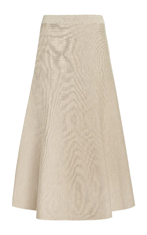 Women's Sleeveless Boho Midi Dress-Freddie Knit Midi Skirt in Oatmeal Merino Wool Cashmere Women's Sleeveless Boho Midi Dress-Freddie Knit Midi Skirt in Oatmeal Merino Wool Cashmere