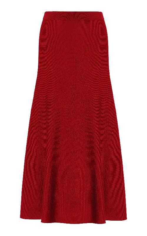 Women's Cross Front Midi Dress-Freddie Knit Midi Skirt in Scarlet Red Merino Wool Cashmere Women's Cross Front Midi Dress-Freddie Knit Midi Skirt in Scarlet Red Merino Wool Cashmere