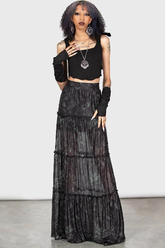 Women's Ruffled Sleeves Maxi Dress-Ghosted Woods Maxi Skirt