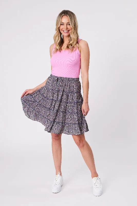 Women's Pleated Mini Dress with Bow-Gloss by Shine On Mirielle Mini Skirt Black Blue Floral