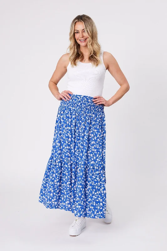 Women's Off-shoulder Lace Maxi Dress-Gloss by Shine On Skye Maxi  Skirt Blue Floral