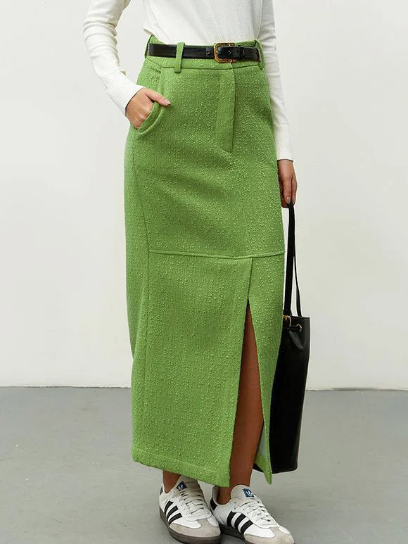 Women's Elegant Maxi Dress-BerryBetty - Greeness Maxi Slit Skirt