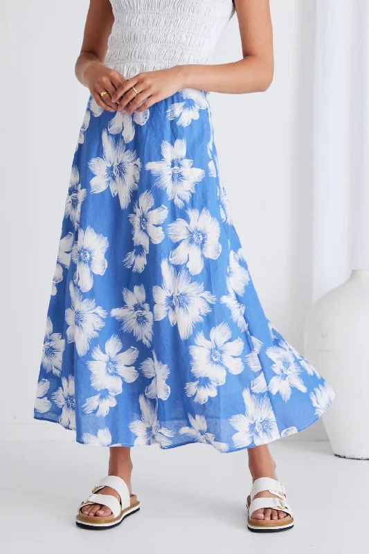 Women's Puff Sleeve Floral Maxi Dress-Haven Hibiscus Linen Floaty Bias Cut Maxi Skirt
