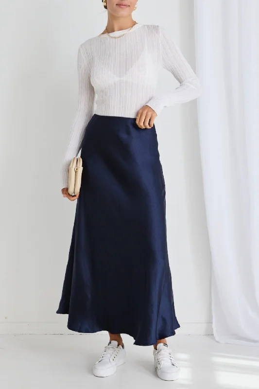 Women's Tiered Sleeveless Maxi Dress-Haven Midnight Satin Bias Cut Maxi Skirt