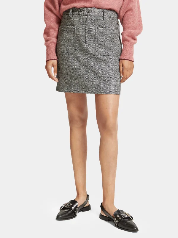 Women's Ruffle Mini Dress-Herringbone high-rise mini skirt