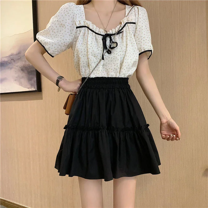 Women's V-neck Mini Dress-KittenAlarm - High Waist A-Line Pleated Mini Skirts