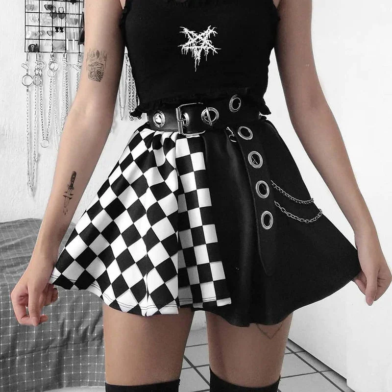Women's Ruffled Mini Dress-KittenAlarm - High Waist Goth Dark Pleated Mini Skirts