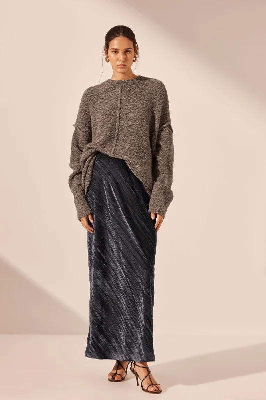 Women's V-neck Slip Maxi Dress-HOLLI BIAS CUT MAXI SKIRT - DARK ASH