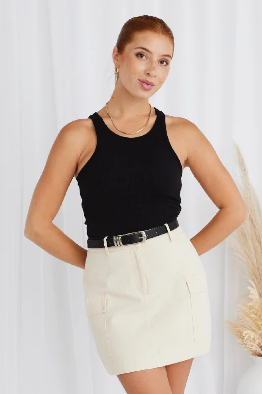 Women's Cocktail Mini Dress-Idyllic Ivory Cotton Utility Mini Skirt