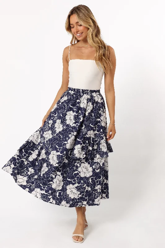 Women's Beachy Midi Dress-Josephine Tiered Midi Skirt - Navy