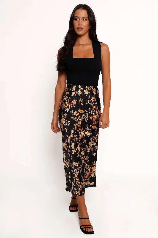 Women's Ruched Midi Dress-Kenna Satin Midi Skirt - Midnight Glow