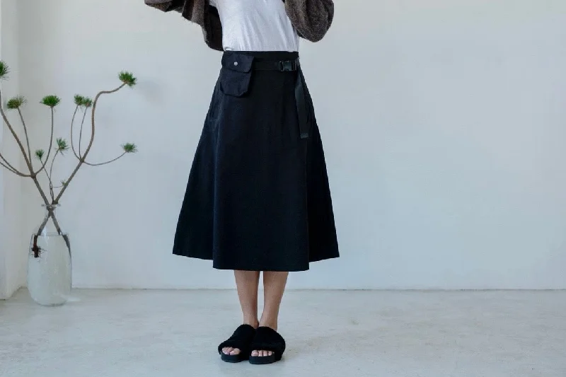 Women's Belted Midi Dress-( BLACK / BEIGE ) BELT BAG MIDI A LINE SKIRT *LAST ONE*