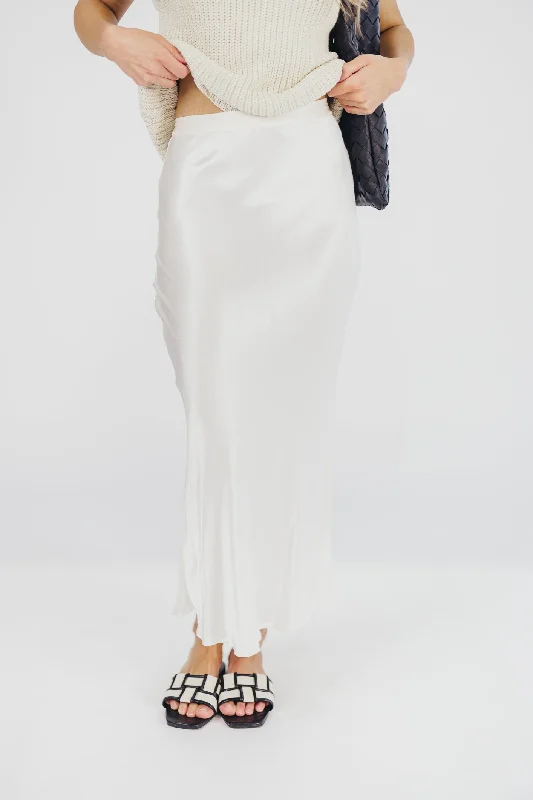 Women's Casual Fit Midi Dress-Kimberley Satin Long Midi Skirt in Champagne