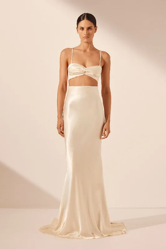 Women's A-line Bohemian Maxi Dress-LA LUNE HIGH WAIST MAXI SKIRT - CREAM