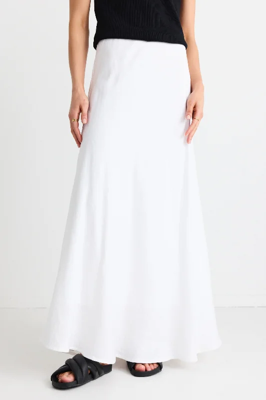Women's Slip Dress Maxi-Lagos White Linen Floaty Bias Cut Maxi Skirt