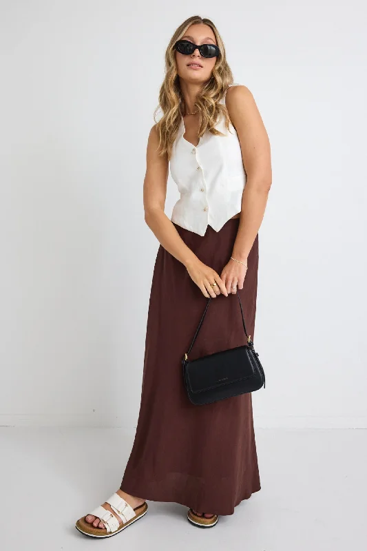 Women's Draped Maxi Dress-Lagos Chocolate Floaty Bias Cut Maxi Skirt
