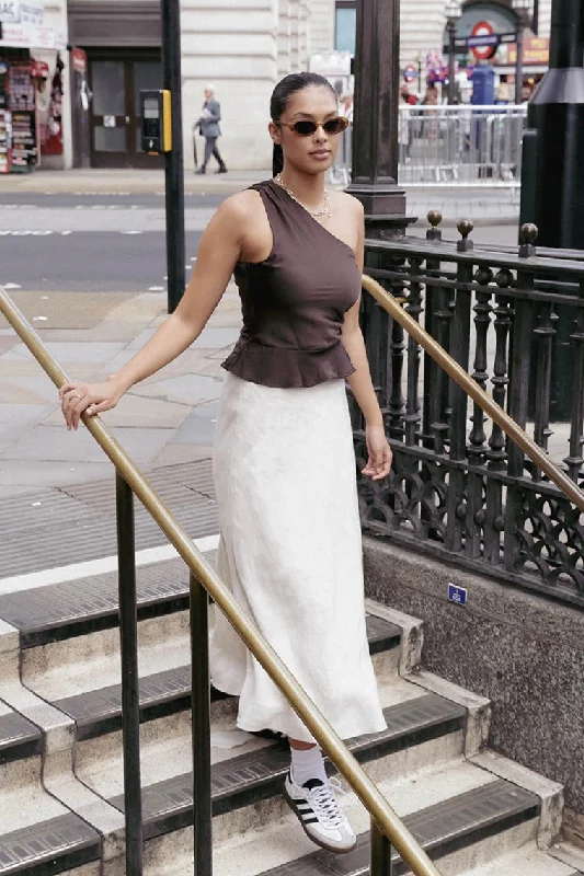 Women's Strappy Halter Maxi Dress-Lagos Natural Linen Floaty Bias Cut Maxi Skirt