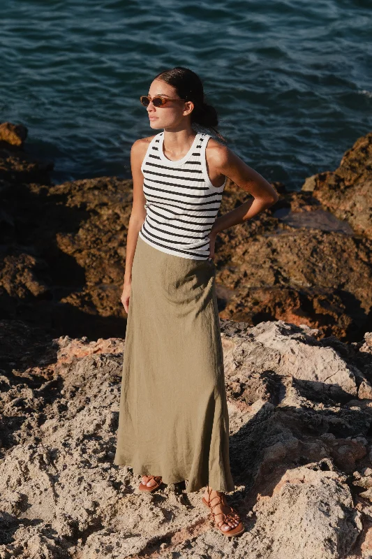 Women's Denim Maxi Dress-Lagos Soft Khaki Floaty Bias Cut Maxi Skirt