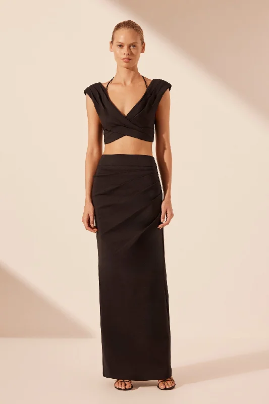 Women's Full-length Maxi Dress-LANI DRAPED MAXI SKIRT - BLACK
