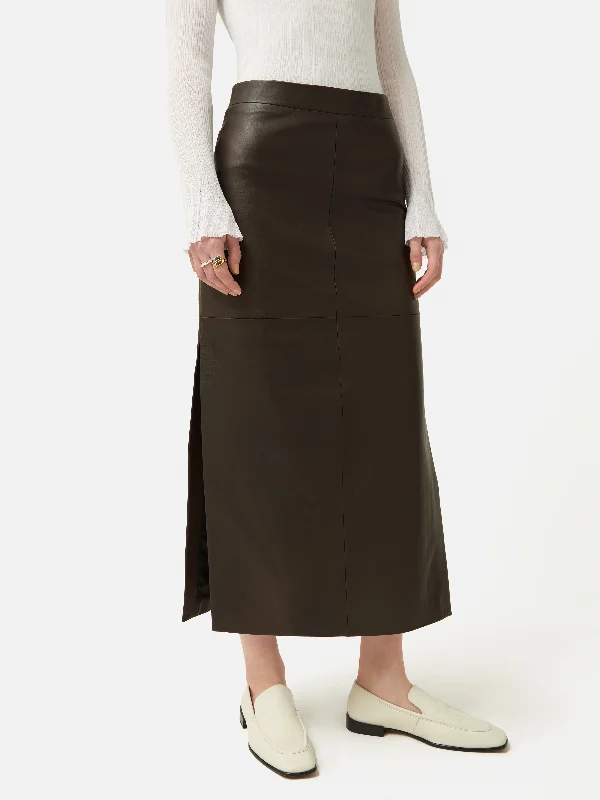 Women's Lattice Sleeve Maxi Dress-Leather Maxi Skirt | Chocolate