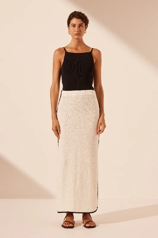 Women's Tiered Chiffon Maxi Dress-LENA SIDE SPLIT MAXI SKIRT - IVORY/BLACK
